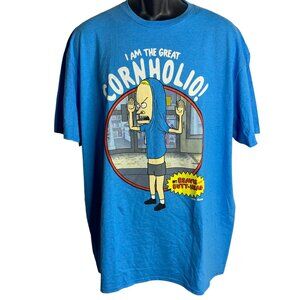 Beavis & Butthead Crewneck T Shirt 2XL Blue Short Sleeve Graphic MTV Cornholio